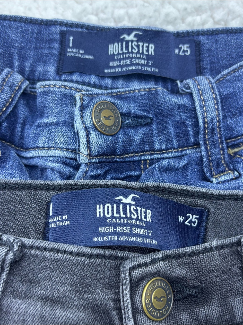 2 Hollister High Rise Denim Shorts Size 1 W25 Blue Black indie sleaze Festival